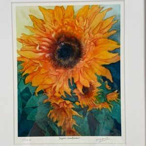 Sunflower art framed watercolor Signed & numbered 1/100 limited edition print